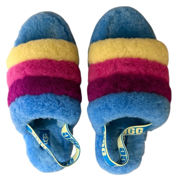 Ugg Slippers Blue Multicolor.Fluff Yeah Slides. Sz 7 - Picture 1 of 14